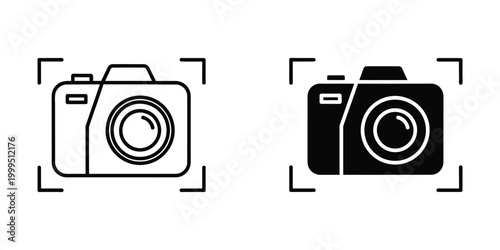 Simple icon of a camera with lens and flash for photography or photo app design