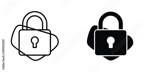 Simple lock icon with padlock in black and white on plain background