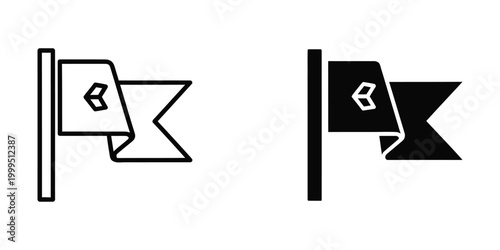 Simple flag icon with a pole and a waving banner in black and white styles
