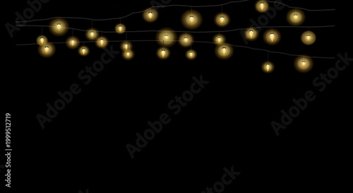 Warm yellow string lights forming a scattered, irregular cluster on a dark backdrop.