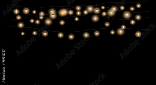 Golden string lights create a scattered, organic pattern on a black background.