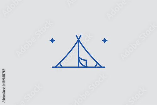 Tent line icon for identifying campsite locations and temporary outdoor housing. Simple vector illustration for festival accommodation maps and recreational vehicle (RV) park signage.