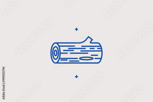 Log line icon for lumbering activity and identifying campfire fuel sources. Rustic vector illustration for woodworking shop logos and fireplace maintenance service brochures.