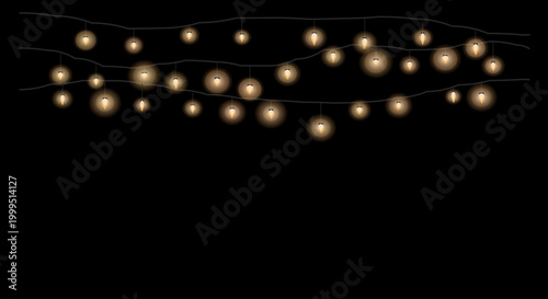 Delicate string lights forming a gentle arc against a pitch-black surface.