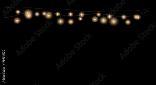 Minimalist string lights forming a linear arrangement on a dark backdrop.