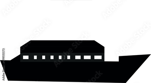 Passenger Ferry Silhouette Icon – Minimalist Vector Illustration of a Cruise Ship or Transport Boat for Nautical Travel