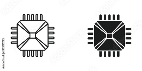 Black and white microchip icon with detailed circuitry