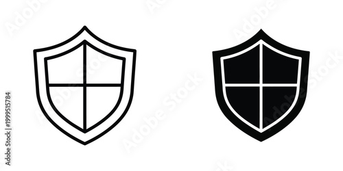 Simple shield icon with cross design on white background for security and protection symbols