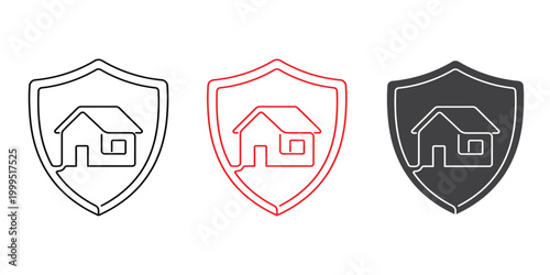 Shield icons with house symbol for protection and security concepts  home safety signs