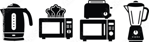 modern kitchen appliances set flat design vector illustration isolated on white background