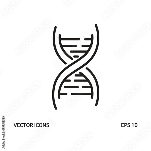Minimalist DNA helix line icon vector, scientific double helix spiral symbol, medical genetics research illustration for biology