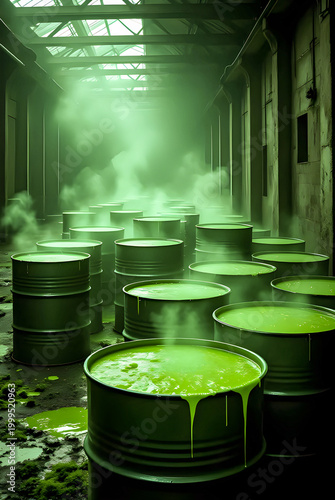 Green smoke rising from a biohazard barrel.