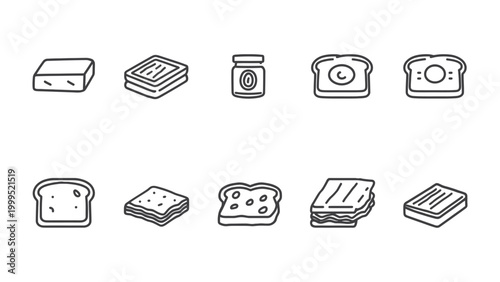 Breakfast Essentials: A collection of meticulously illustrated culinary elements for breakfast, perfect for adding a touch of gastronomic delight to your creative projects.