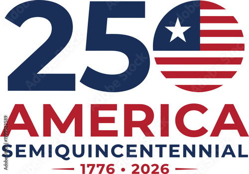American semiquincentennial logo with 250 years and usa flag isolated on white background