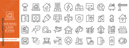 Housing Line Icons Set, Real Estate Home Property Outline Vector Collection Editable Stroke