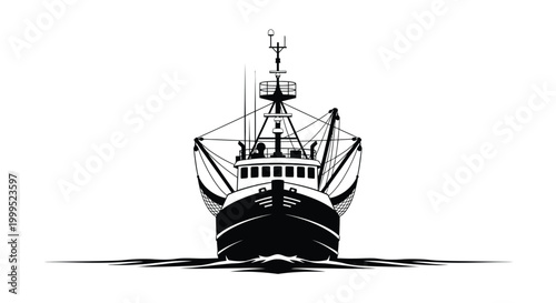 fishing boat silhouette with detailed rigging and cabin high quality professional
