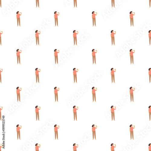 Female character illustration creating a seamless pattern, showing repetition and lifestyle
