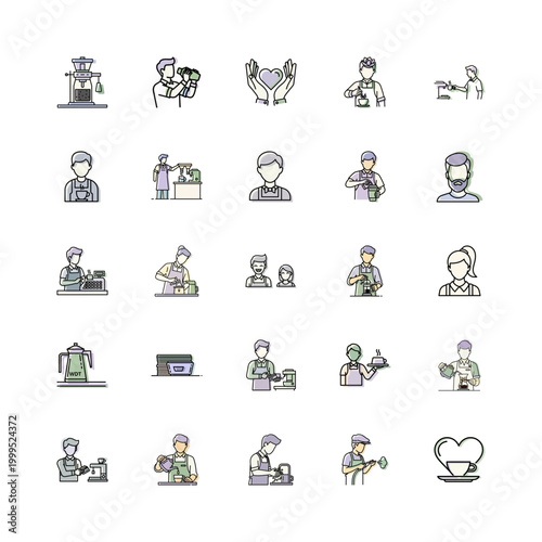 Barista coffee shop design or Coffee house character illustration