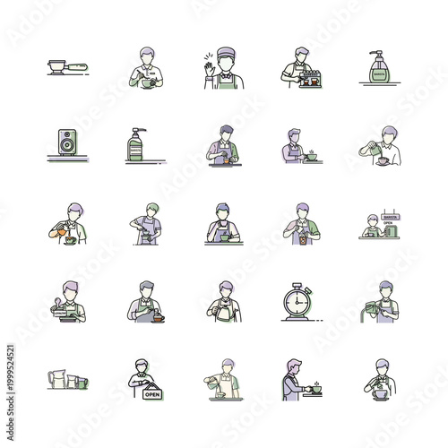 Barista Coffee Shop Illustration or Vector Barista Icons in Modern Style