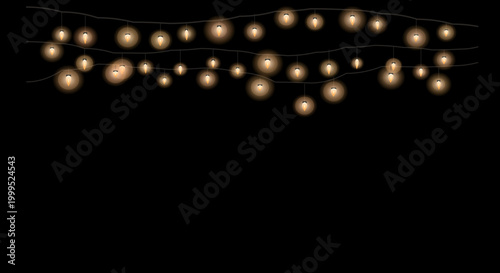 Diagonal arrangement of glowing fairy lights against a stark dark background for a modern aesthetic.