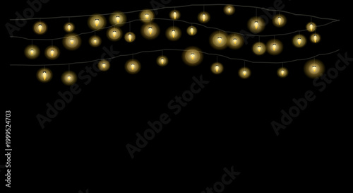 Curved string lights with a soft golden glow against a solid black backdrop.