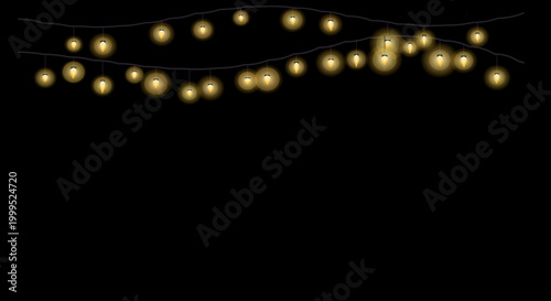 Golden fairy lights creating a curved line against a deep black backdrop for a cozy feel.