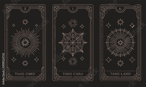 Mystical Tarot Card Set with Celestial Sun and Star Symbols in Minimalist Line Art Style