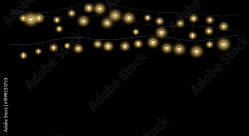 Two parallel rows of string lights creating a symmetrical design on a dark background.