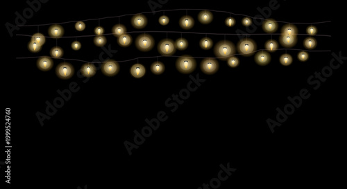 Horizontal string lights forming a straight line across a black background.