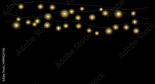 Warm string lights curved in a smooth arc over a dark backdrop.