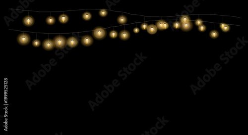 Curved string lights creating an abstract, flowing pattern against a solid black background.