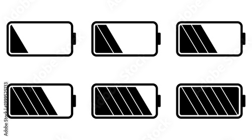 Battery Charge Level Indicator Icon Set with Different Stages of Power Loading Minimal Vector Graphic