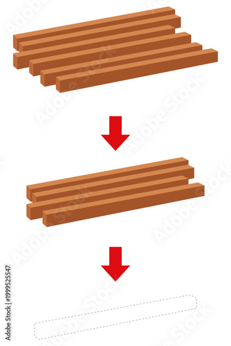 角材が減少していく木材不足と供給低下のコンセプトイラスト