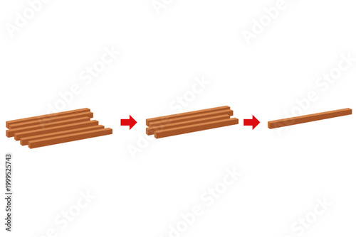 角材が減少していく木材不足と供給低下のコンセプトイラスト