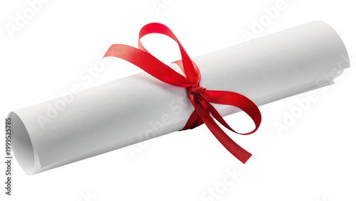 Φωτογραφία Rolled parchment document tied with vibrant red satin ribbon