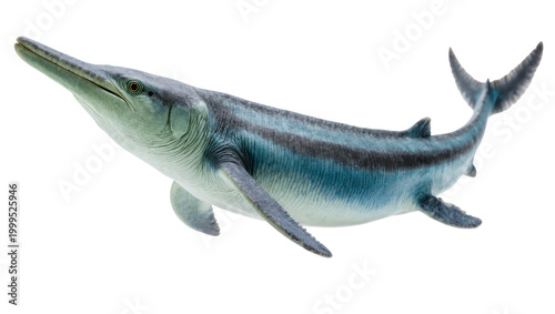 Obraz na płótnie Blue Gray Ichthyosaur with Dark Eyes and Dorsal Fins Swimming