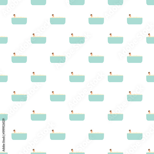 Person relaxing in a bathtub filled with water and foam repeating in a seamless pattern