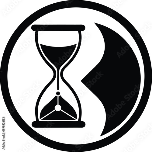 Minimalist hourglass inside a circular frame representing the concept of passing time and chronological measurement