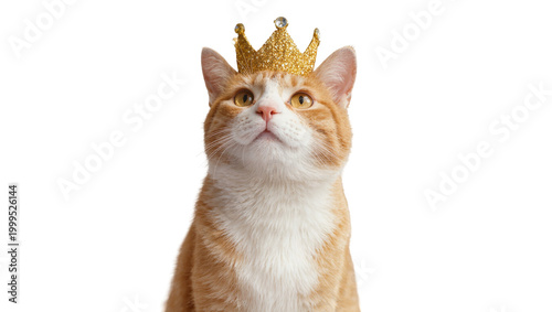 Photos Ginger Tabby Cat Wearing Golden Crown Looking Upward