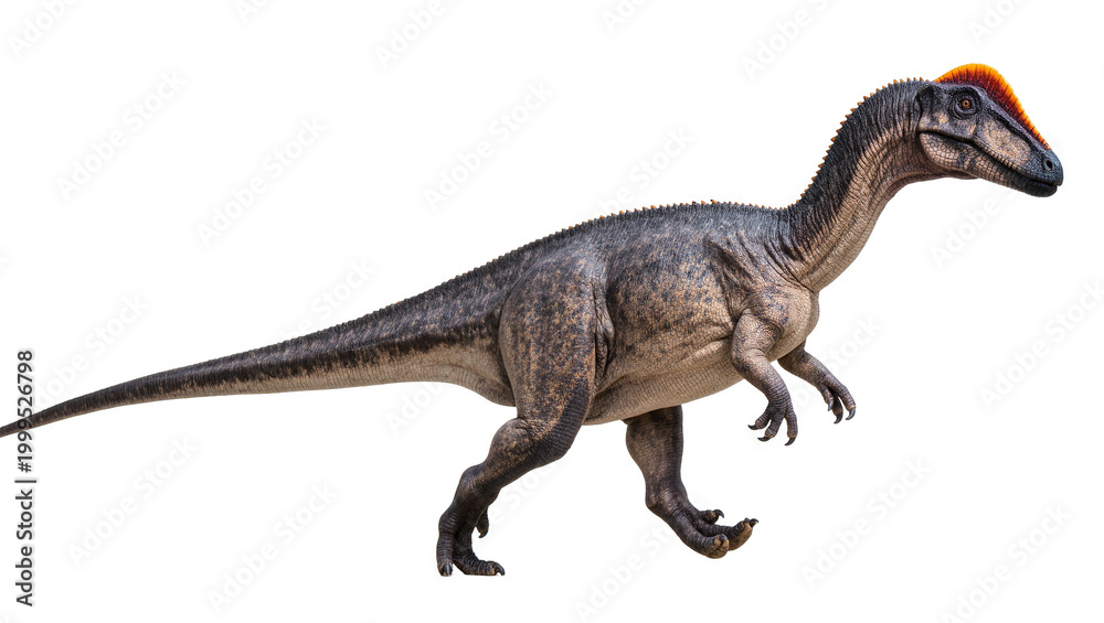 Fototapeta premium Grayish-blue Jurassic Dinosaur with Red-orange Crested Head