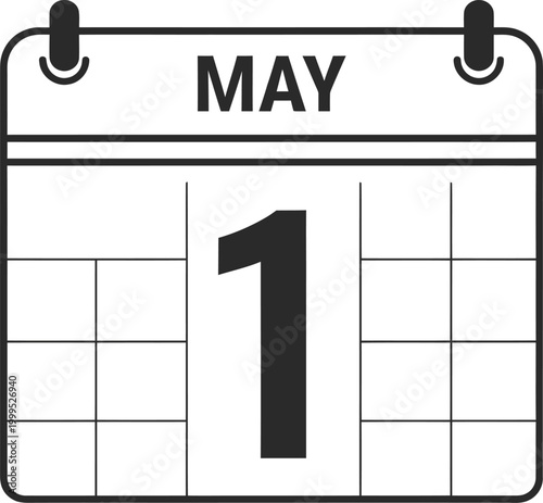 May 1st calendar icon for Labour Day and International Workers Day, flat minimalist vector illustration