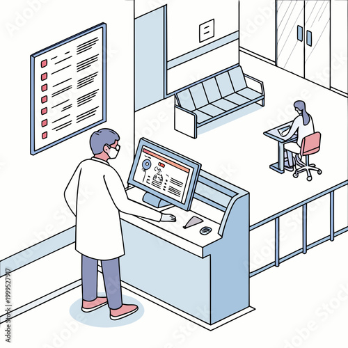 Lab technician working at computer