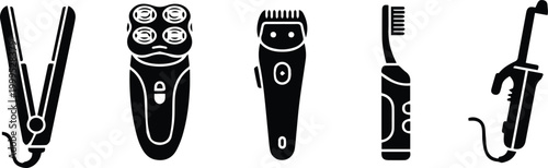 set of modern electric shavers and grooming tools flat design vector illustration