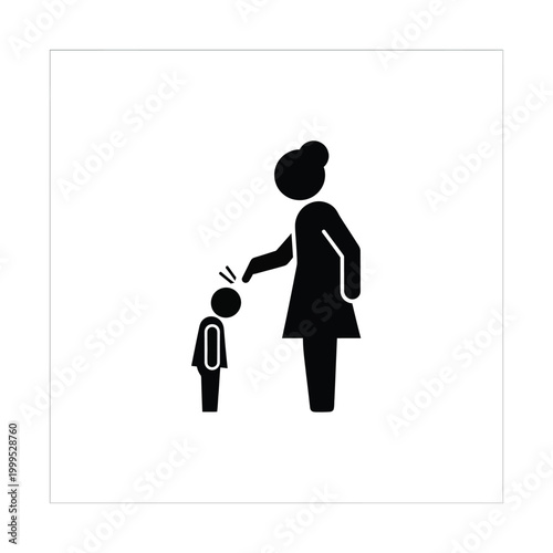 Foto Strict mother scolding child vector icon, angry parent disciplining sad son silh