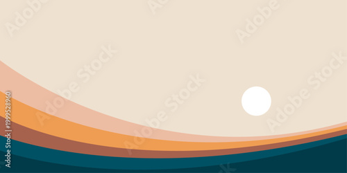 Minimalist Abstract Wavy Landscape Vector Background with Retro Sun and Earthy Tone for Modern Scene