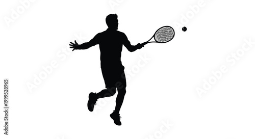 Tennis player preparing to hit a ball dynamic pose silhouette