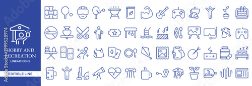 Hobby and Recreation Line Icons Mega Set, Leisure Activity Outline Vector Collection Editable Stroke