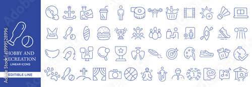 Hobby and Recreation Line Icons Mega Set, Leisure Activity Outline Vector Collection Editable Stroke