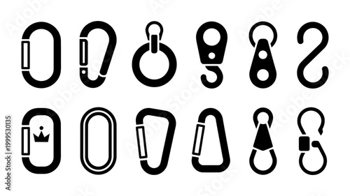 Collection of climbing carabiners hooks connecting hardware with carabiner connector climbing equipment