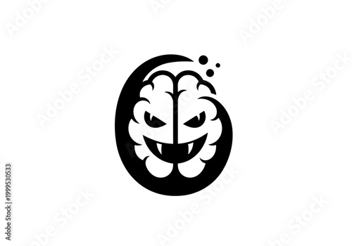 Minimalist monster brain logo icon on white background
